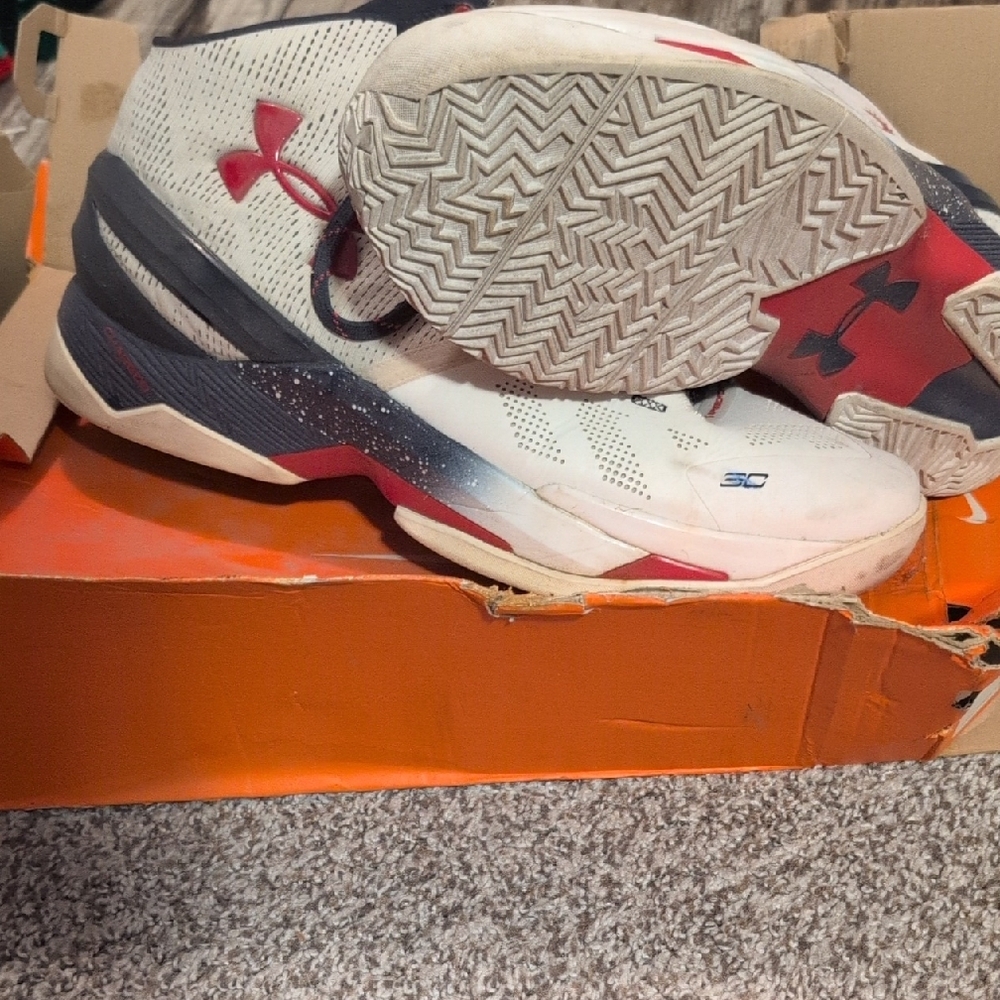 Under Armour White and Red High-Top Sneakers